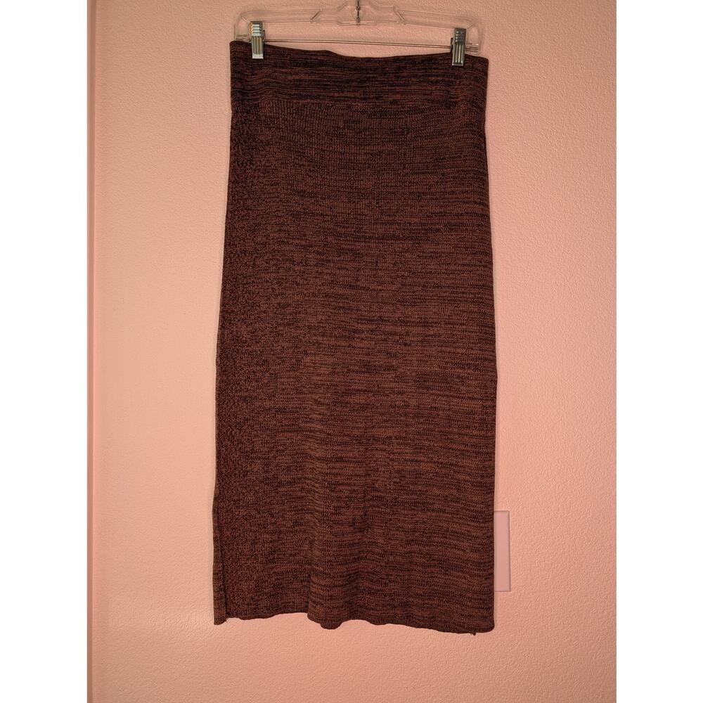 Free People NWT Brown Knit Midi Skirt M Boho Office Minimalist Earthy Capsule